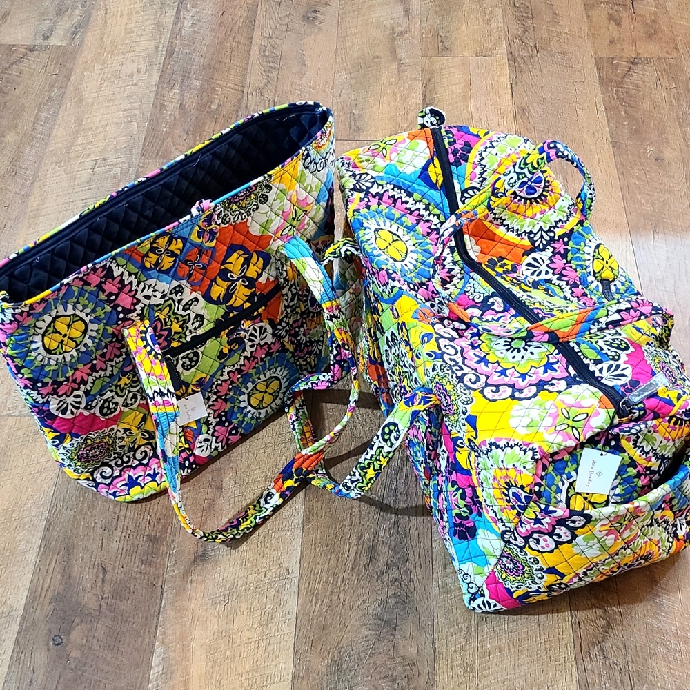 Vera Bradley Rio Pattern Quilted Large Duffle and Six Pocket Purse Retired Rare